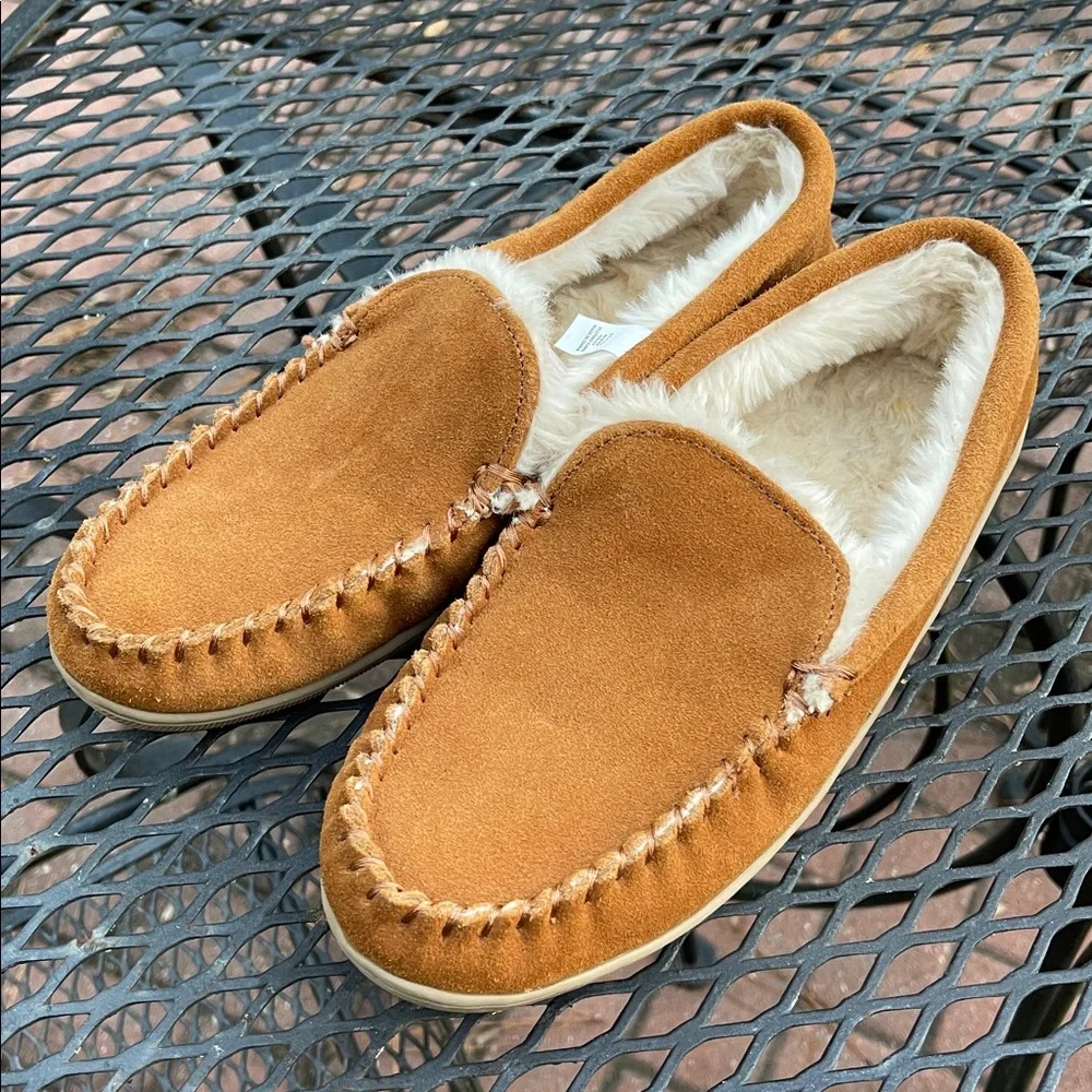 J. Crew Suede Scuff Slippers Men's Moccasin Slippers Size 7 Carmel Suede